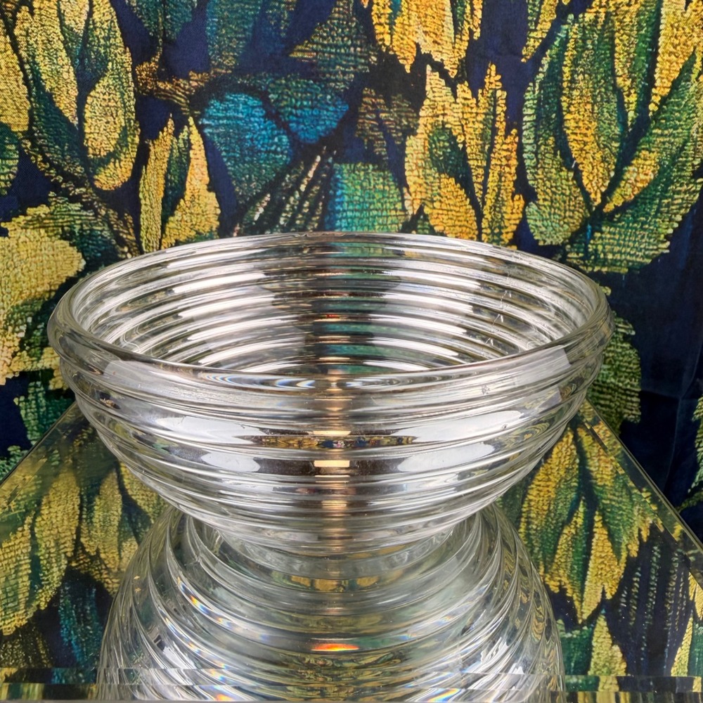 Park Avenue Clear Glass Ribbed Concentric Circle Decorative Bowl‎ Centerpiece